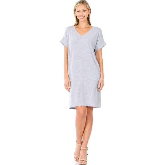 Zenanna Dresses & Skirts - Zenana Gray Pocket T-Shirt Dress | Soft Stretch Casual Lounge Dress